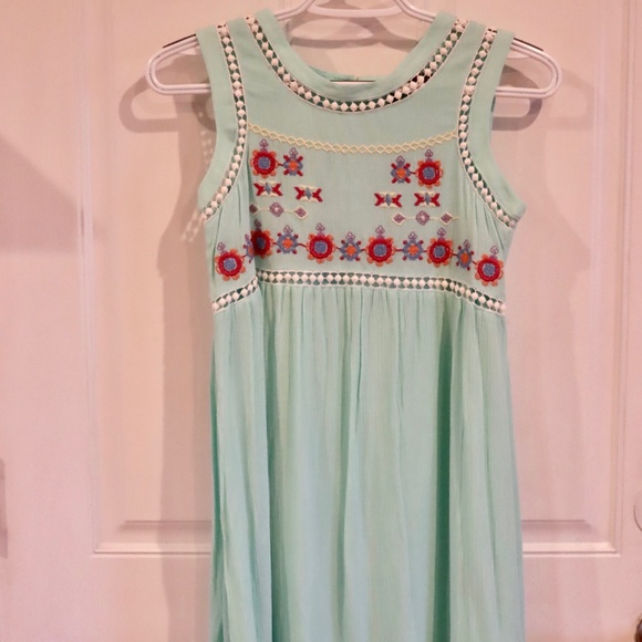 TRIXXI GIRL Hi-Lo Sleeveless Girls Mint Green Gauze Dress Embroidered. NWT - Picture 2 of 9